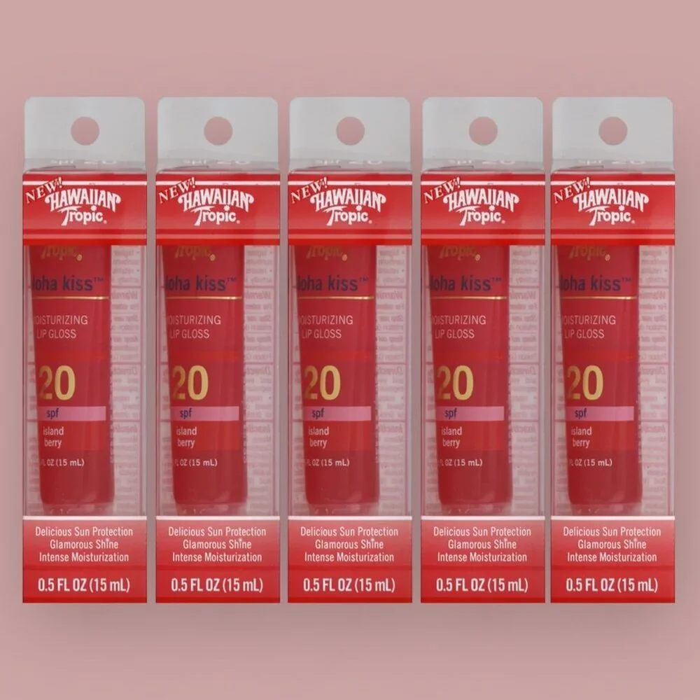 (5) Hawaiian Tropic ALOHA KISS Moisturizing Lip Gloss Island Berry SPF 20 NEW
